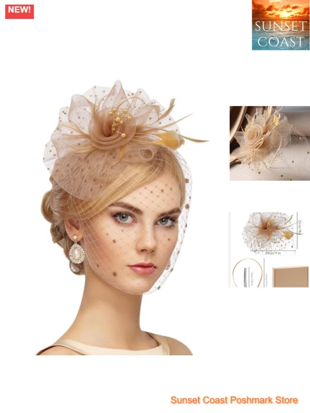 Feather Mesh Derby Fascinator with Veil - 1920s High Tea Party Hat